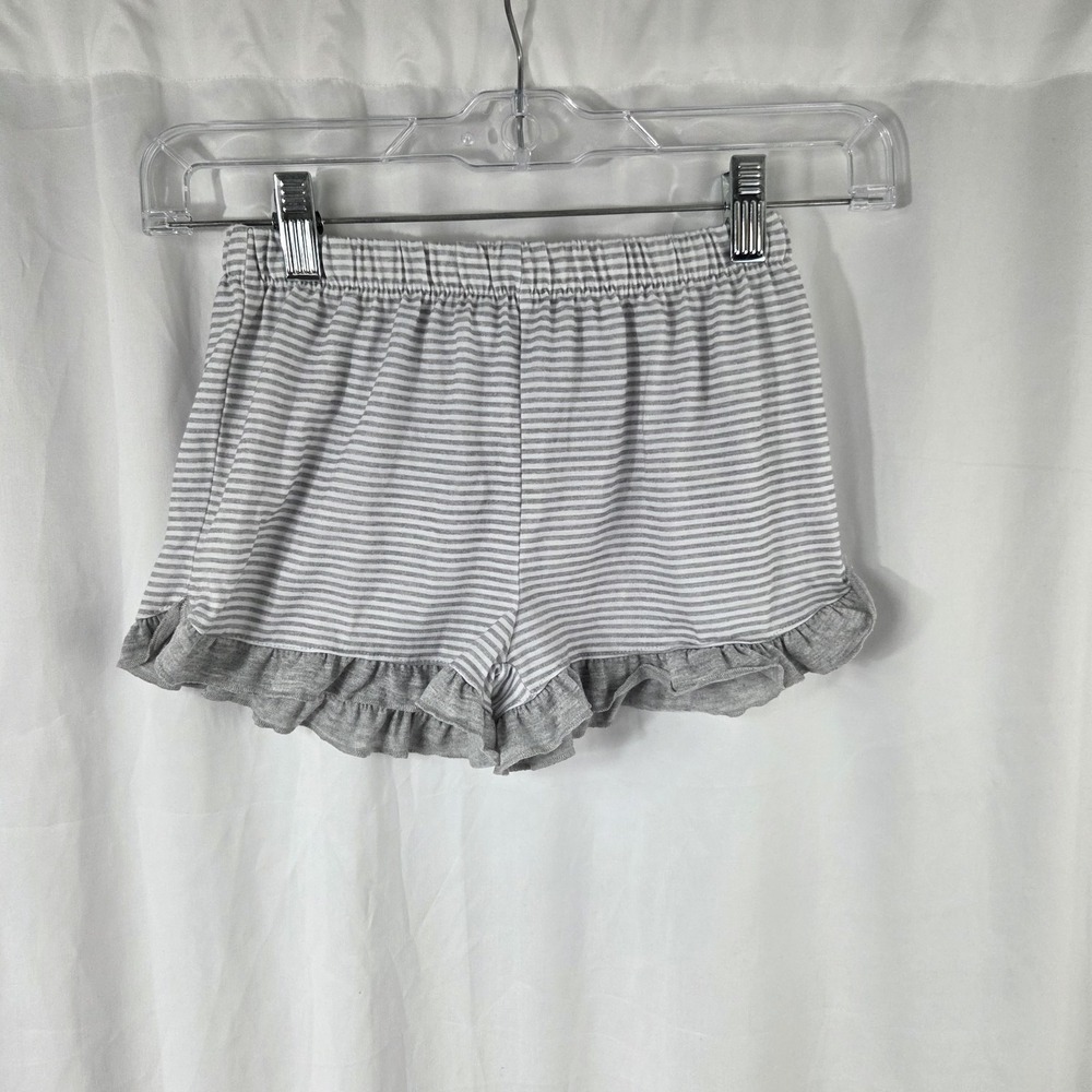 Carters Girls Size 7 Elastic Waist Ruffle Hem Lounge Shorts Gray White Stripes